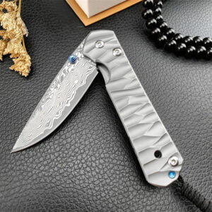 Diamond Japanese EDC Pocket Knife with VG10 Damascus Blade, Titanium Handle & Sheath