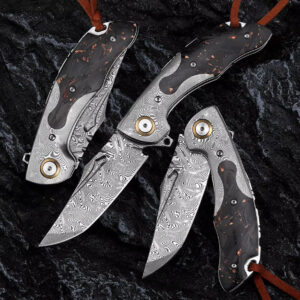Kronos Gentleman's Damascus Pocket Knife with Damascus & Carbon Fiber Handle