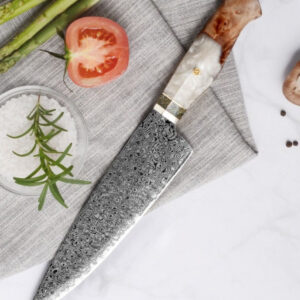 Shinobi VG10 Chef Knife with Exotic Olive Wood & Mother of Pearl Handle